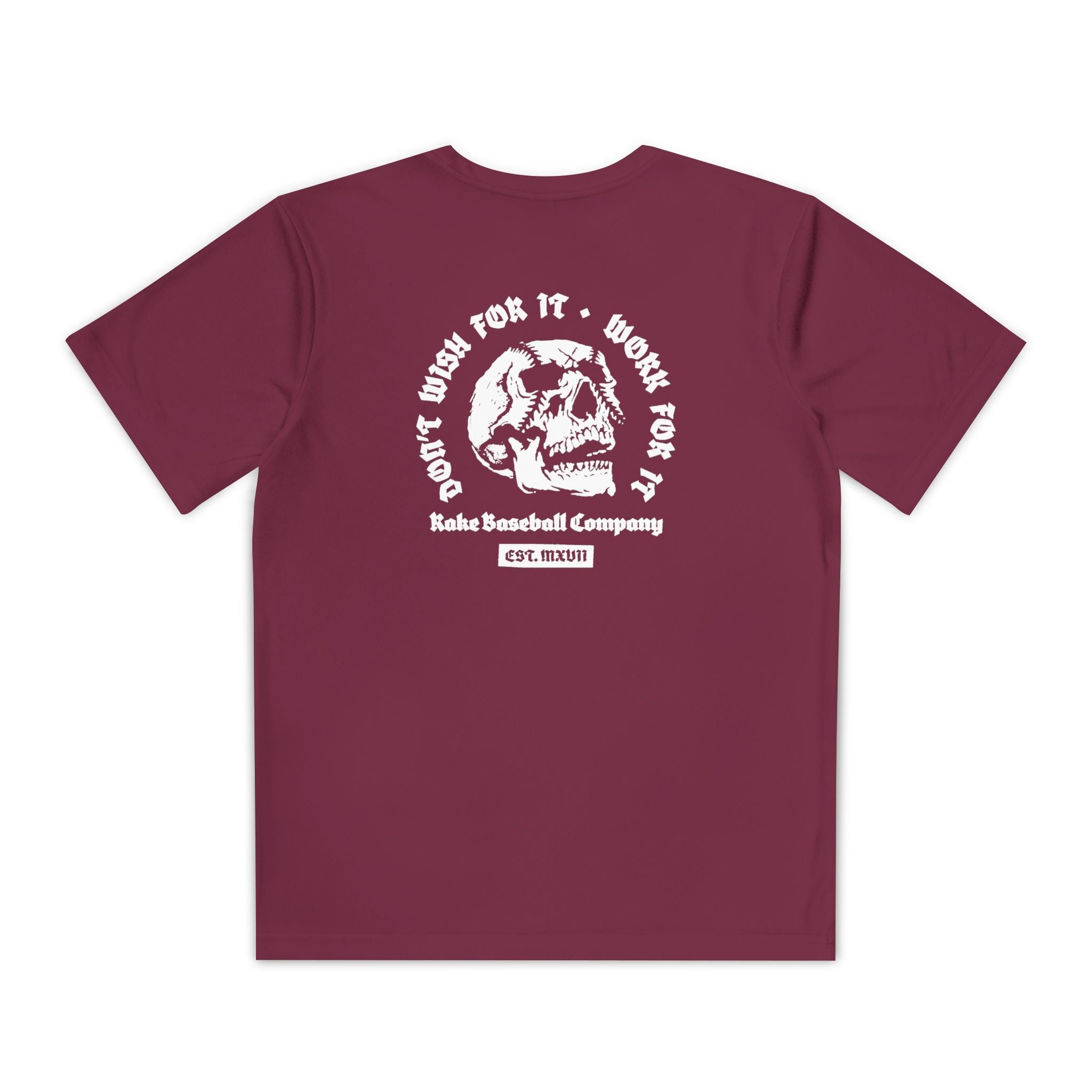 Kids Skull Work For It Dry Fit Tee - Rake Baseball Company - RAKE BASEBALL | BASEBALL T-SHIRT | BASEBALL CLOTHING | GOOD VIBES ONLY