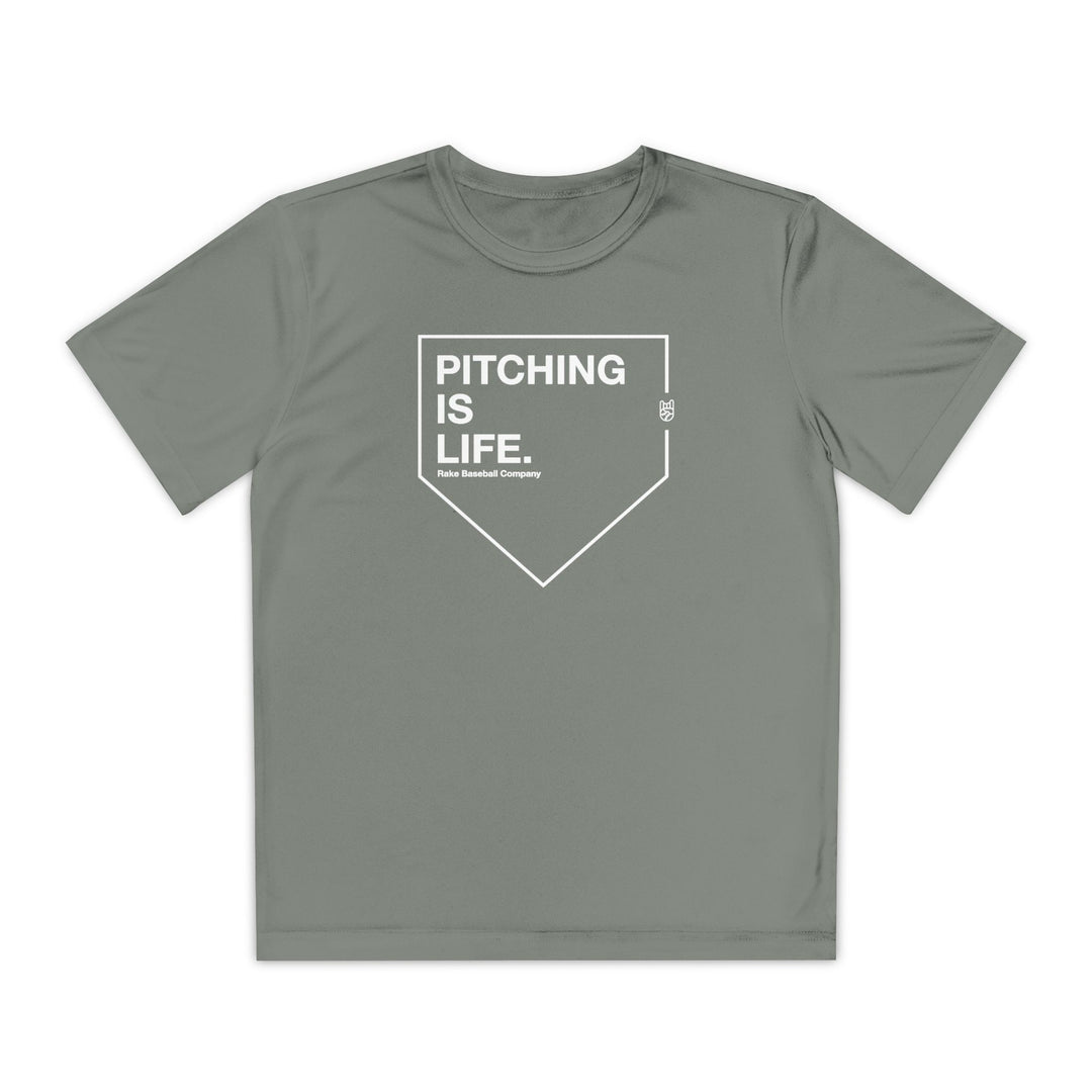 Kids Pitching Is Life Dry Fit Tee - Rake Baseball Company - RAKE BASEBALL | BASEBALL T-SHIRT | BASEBALL CLOTHING | GOOD VIBES ONLY