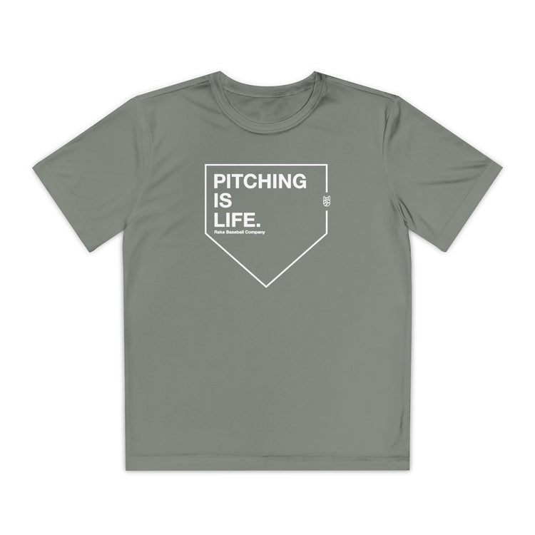 Kids Pitching Is Life Dry Fit Tee - Rake Baseball Company - RAKE BASEBALL | BASEBALL T-SHIRT | BASEBALL CLOTHING | GOOD VIBES ONLY