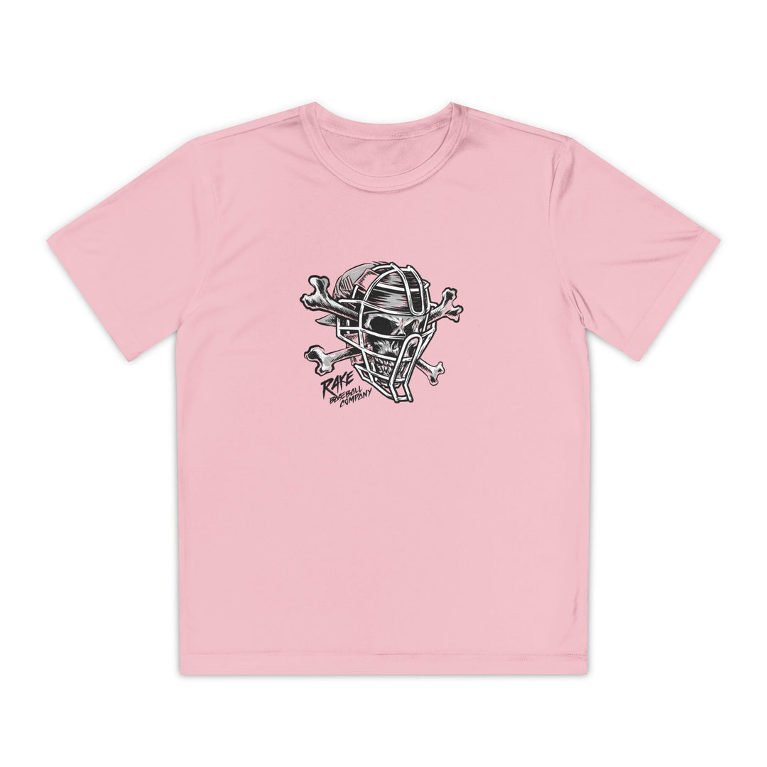 Kids Catcher's Skull Dry Fit Tee - Rake Baseball Company - RAKE BASEBALL | BASEBALL T-SHIRT | BASEBALL CLOTHING | GOOD VIBES ONLY