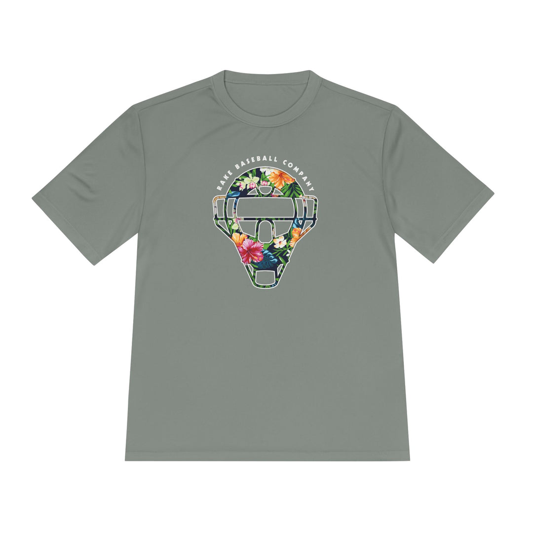 Floral Catcher's Mask Dry Fit Tee - Rake Baseball Company - RAKE BASEBALL | BASEBALL T-SHIRT | BASEBALL CLOTHING | GOOD VIBES ONLY