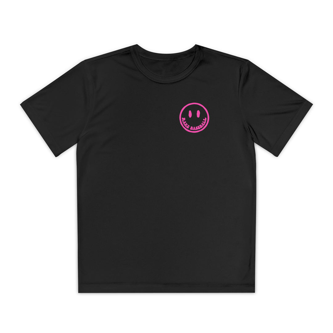 Kids Rake Smile Dry Fit Tee - Rake Baseball Company - RAKE BASEBALL | BASEBALL T-SHIRT | BASEBALL CLOTHING | GOOD VIBES ONLY