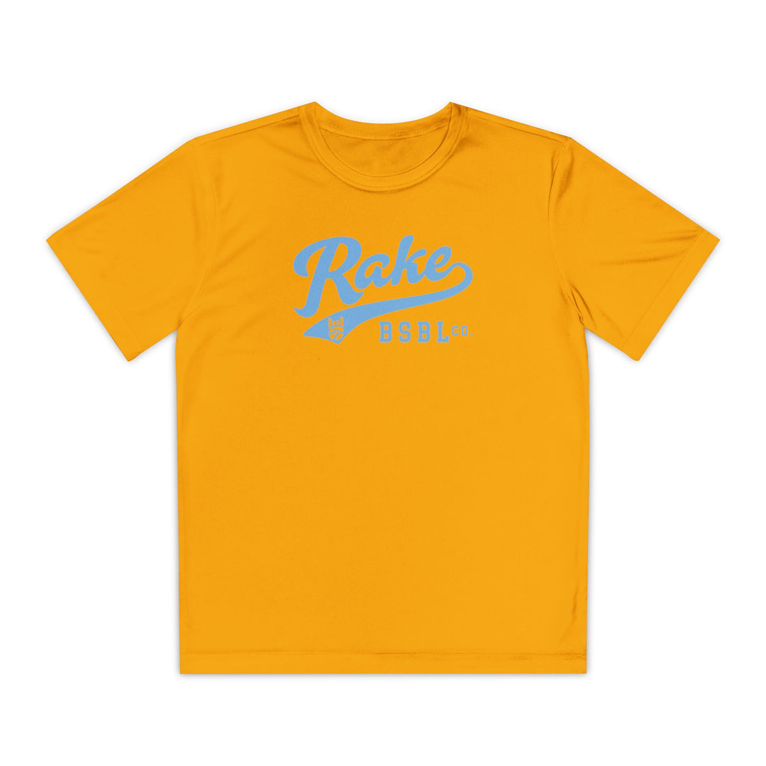 Kids Rake Light Blue Script Dry Fit Tee