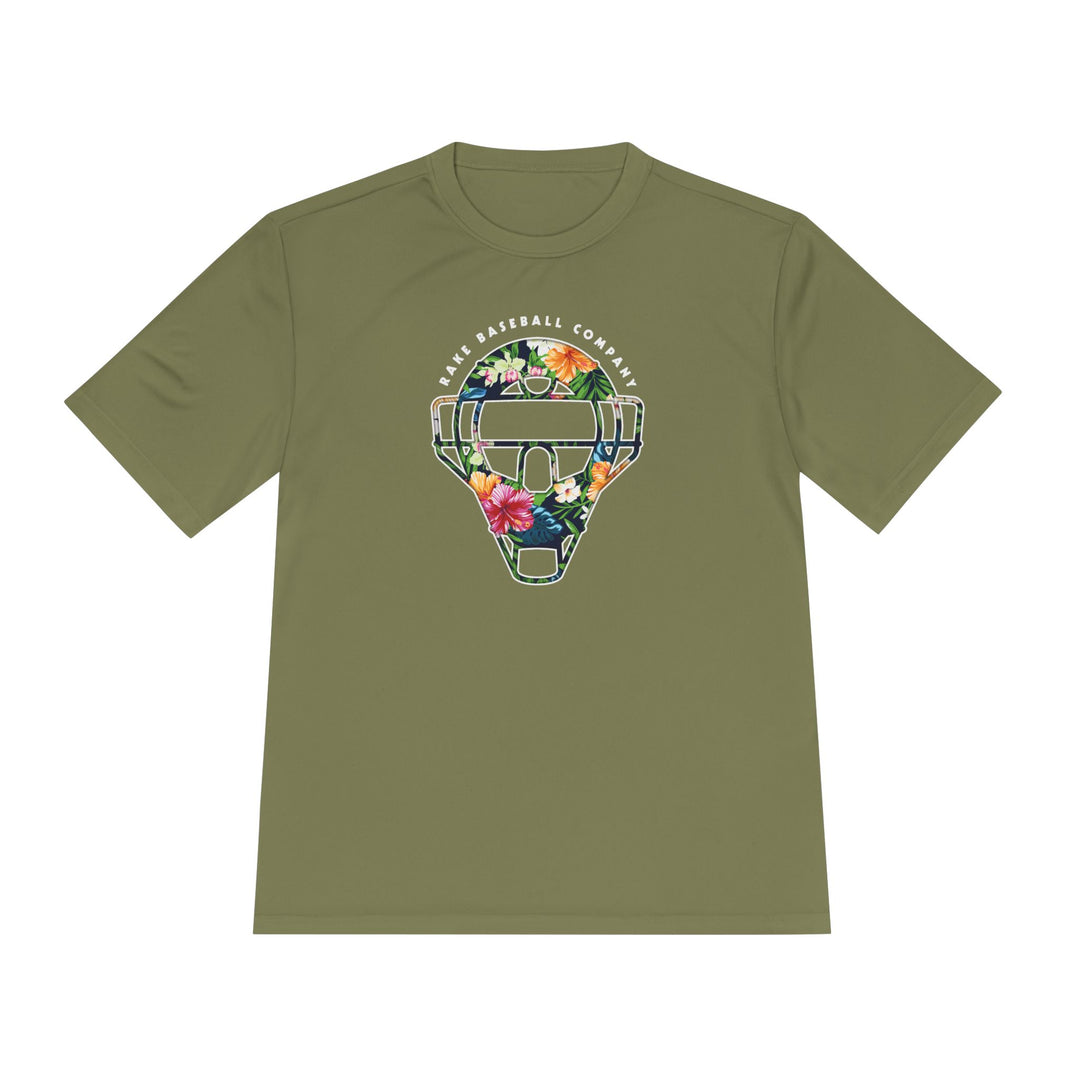 Floral Catcher's Mask Dry Fit Tee - Rake Baseball Company - RAKE BASEBALL | BASEBALL T-SHIRT | BASEBALL CLOTHING | GOOD VIBES ONLY