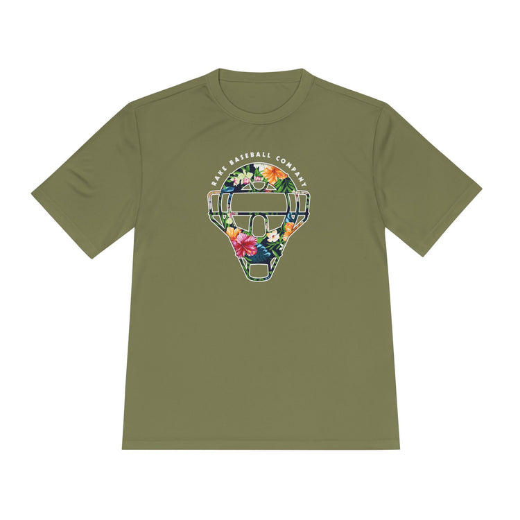Floral Catcher's Mask Dry Fit Tee - Rake Baseball Company - RAKE BASEBALL | BASEBALL T-SHIRT | BASEBALL CLOTHING | GOOD VIBES ONLY