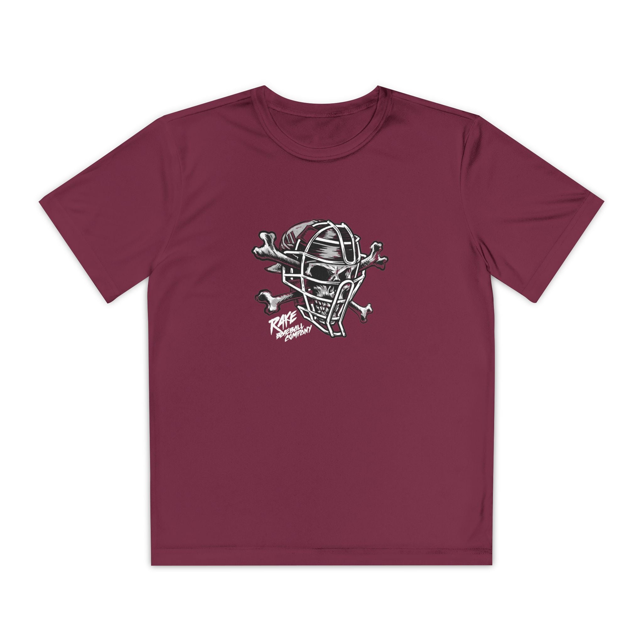Kids Catcher's Skull Dry Fit Tee - Rake Baseball Company - RAKE BASEBALL | BASEBALL T-SHIRT | BASEBALL CLOTHING | GOOD VIBES ONLY