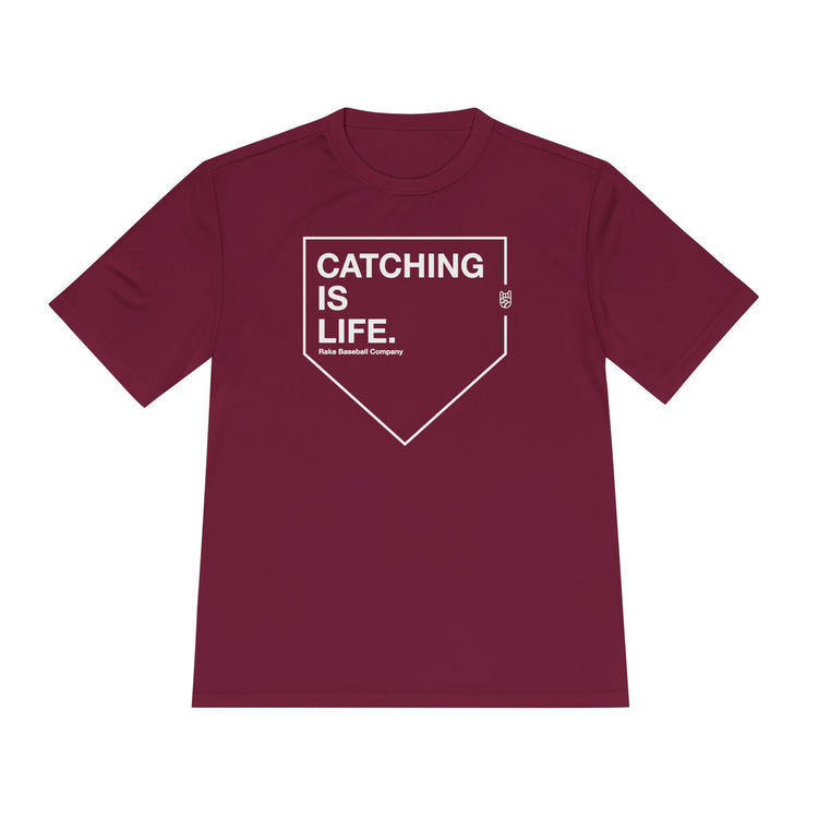 Catching Is Life Dry Fit Tee - Rake Baseball Company - RAKE BASEBALL | BASEBALL T-SHIRT | BASEBALL CLOTHING | GOOD VIBES ONLY