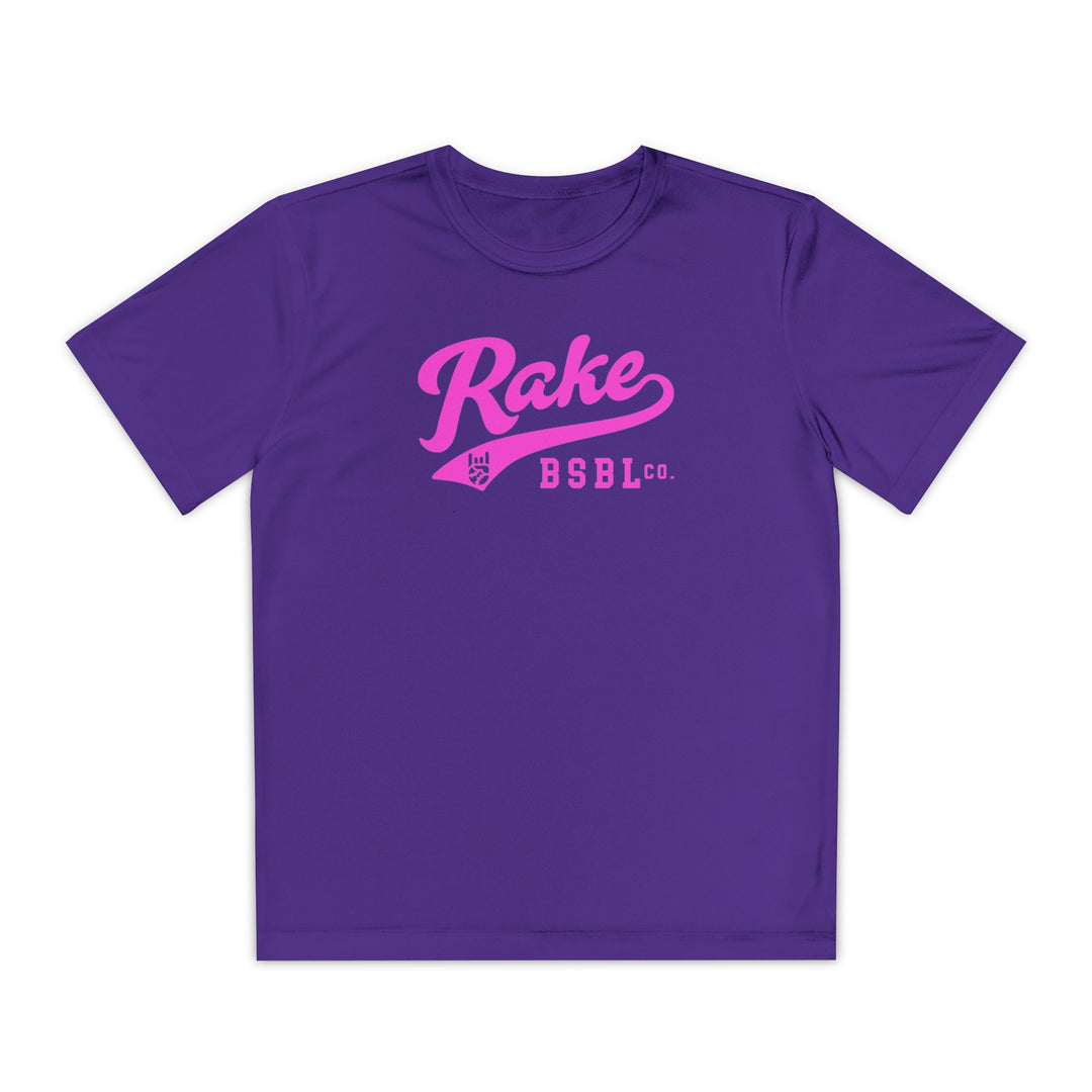 Kids Rake Pink Script Dry Fit Tee - Rake Baseball Company - RAKE BASEBALL | BASEBALL T-SHIRT | BASEBALL CLOTHING | GOOD VIBES ONLY