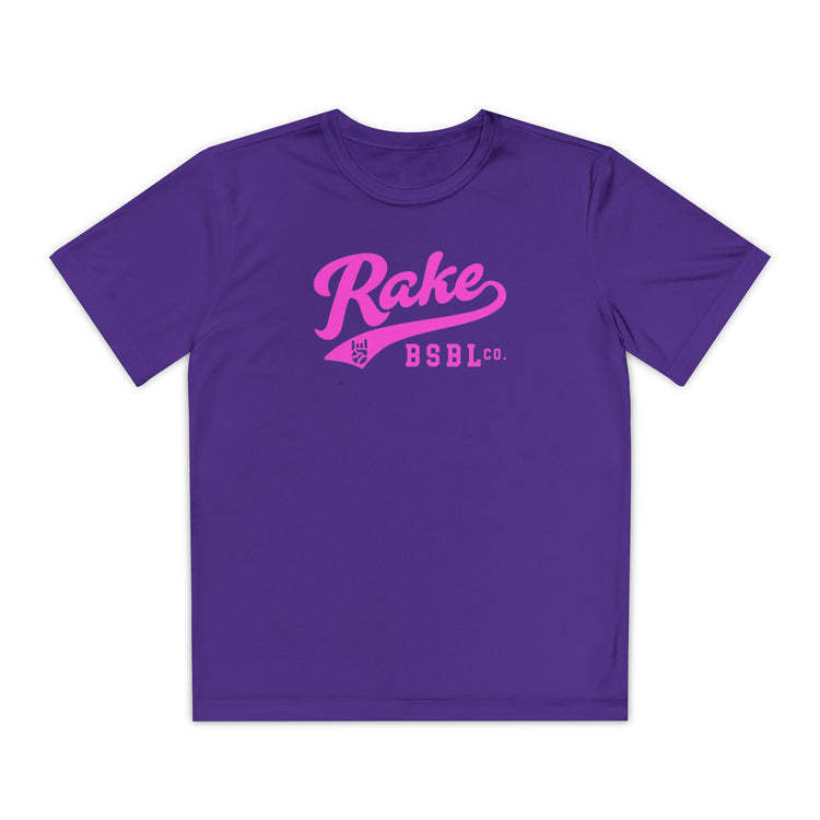 Kids Rake Pink Script Dry Fit Tee - Rake Baseball Company - RAKE BASEBALL | BASEBALL T-SHIRT | BASEBALL CLOTHING | GOOD VIBES ONLY