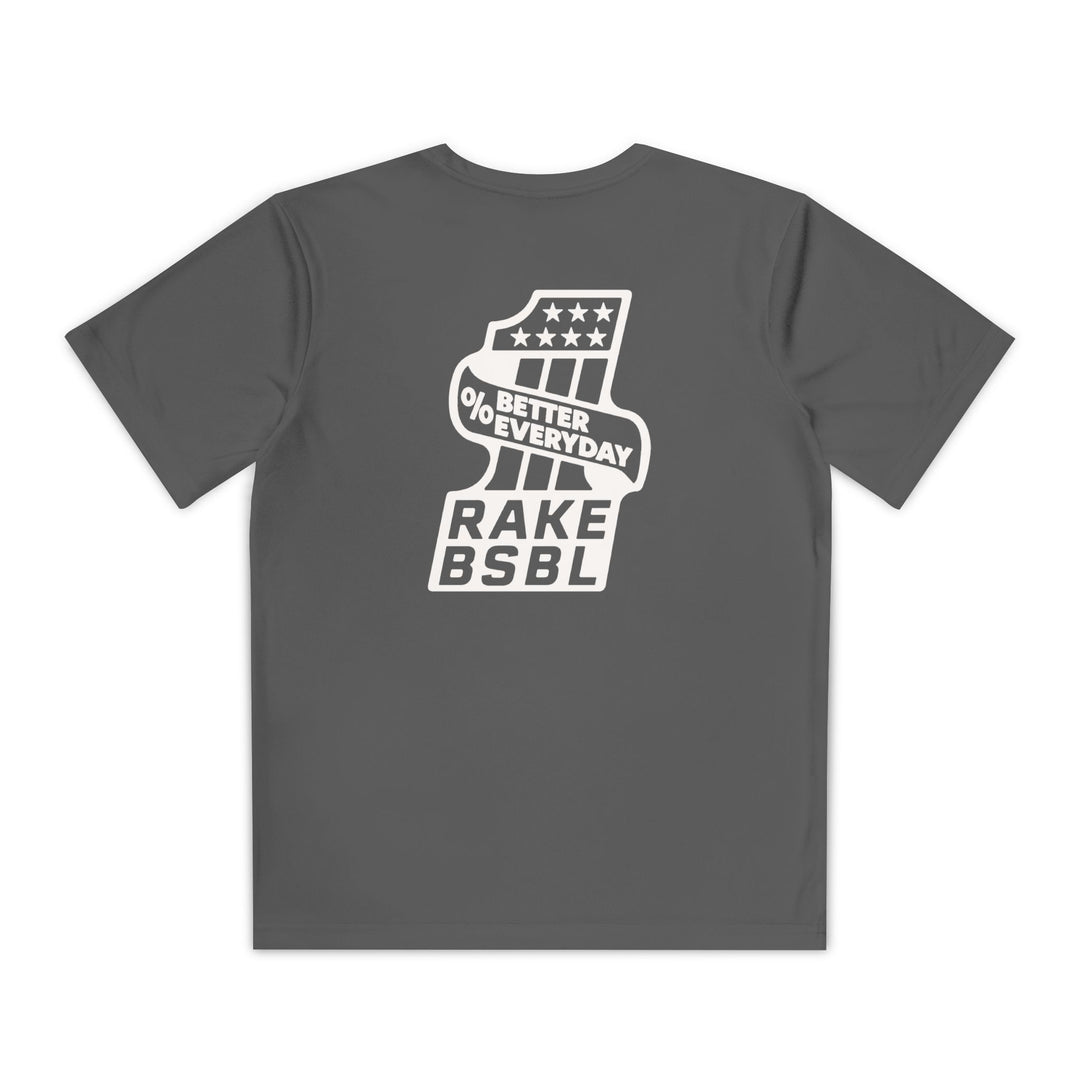 Kids One Percent Better Dry Fit Tee - Rake Baseball Company - RAKE BASEBALL | BASEBALL T-SHIRT | BASEBALL CLOTHING | GOOD VIBES ONLY