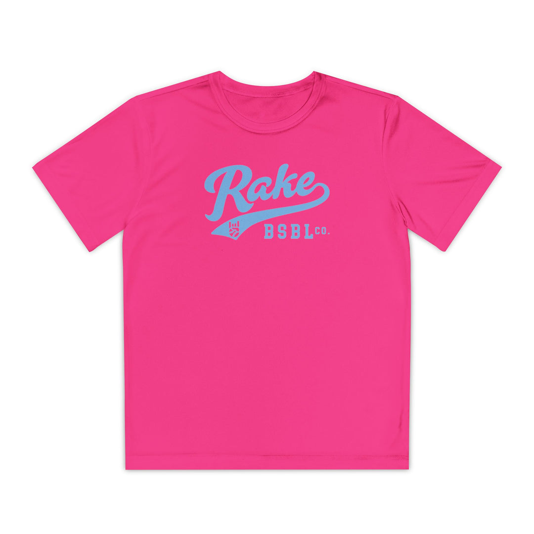 Kids Rake Light Blue Script Dry Fit Tee