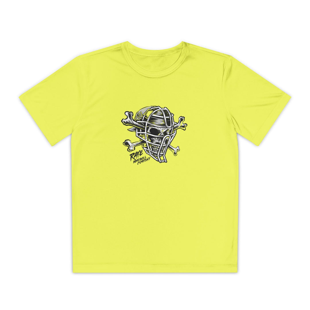 Kids Catcher's Skull Dry Fit Tee - Rake Baseball Company - RAKE BASEBALL | BASEBALL T-SHIRT | BASEBALL CLOTHING | GOOD VIBES ONLY