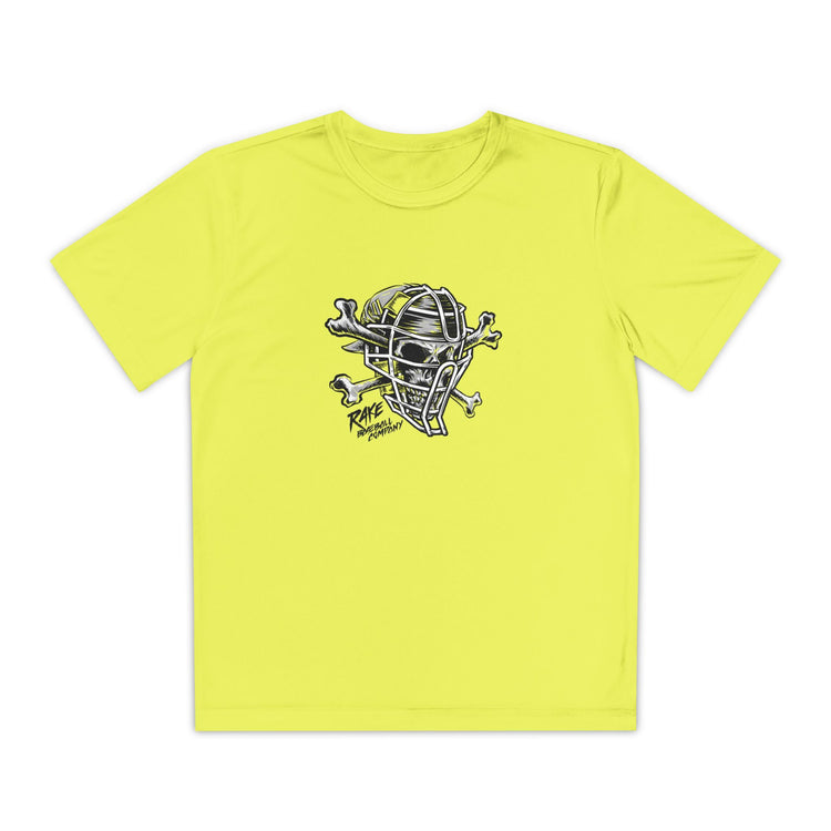 Kids Catcher's Skull Dry Fit Tee - Rake Baseball Company - RAKE BASEBALL | BASEBALL T-SHIRT | BASEBALL CLOTHING | GOOD VIBES ONLY