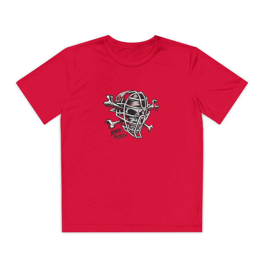 Kids Catcher's Skull Dry Fit Tee - Rake Baseball Company - RAKE BASEBALL | BASEBALL T-SHIRT | BASEBALL CLOTHING | GOOD VIBES ONLY