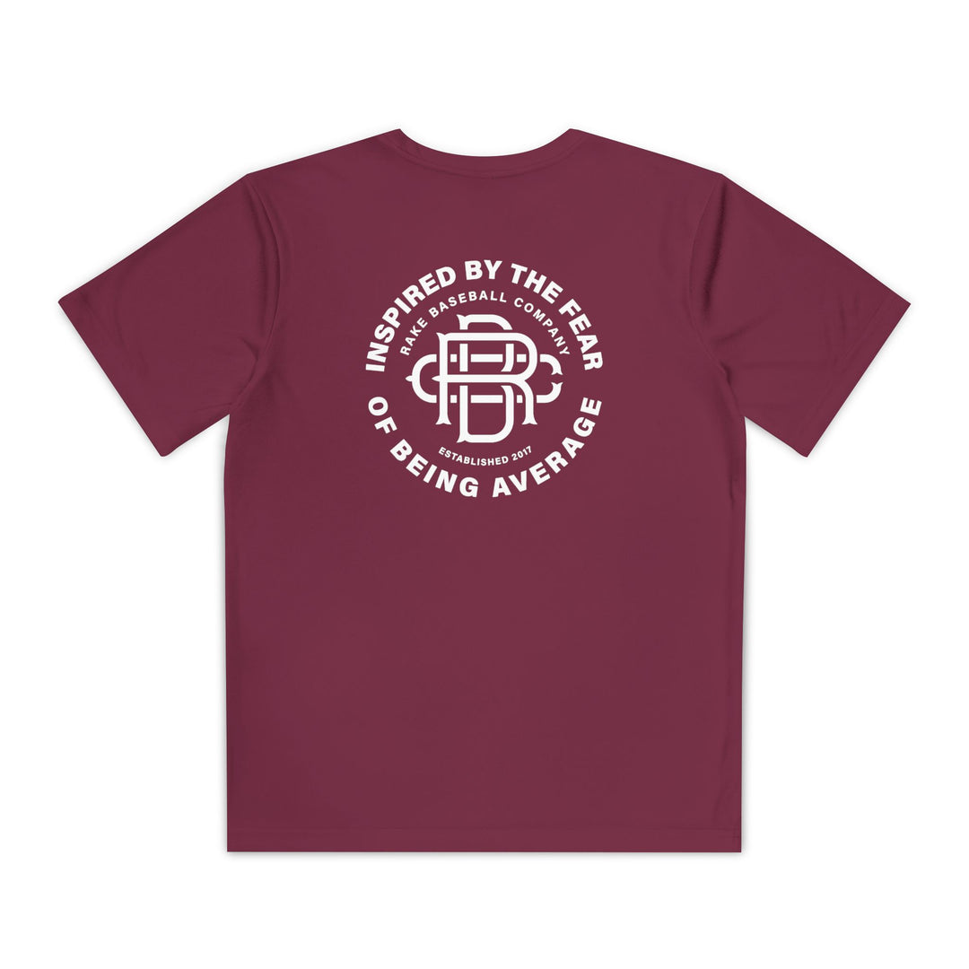 Kids Fear of Being Average Dry Fit Tee - Rake Baseball Company - RAKE BASEBALL | BASEBALL T-SHIRT | BASEBALL CLOTHING | GOOD VIBES ONLY