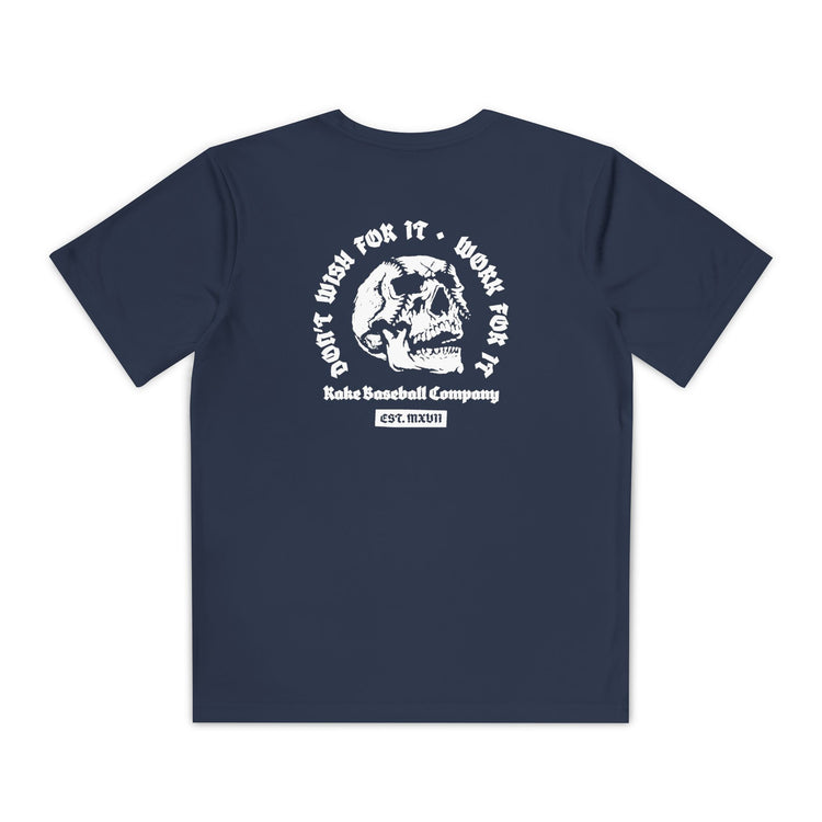 Kids Skull Work For It Dry Fit Tee - Rake Baseball Company - RAKE BASEBALL | BASEBALL T-SHIRT | BASEBALL CLOTHING | GOOD VIBES ONLY