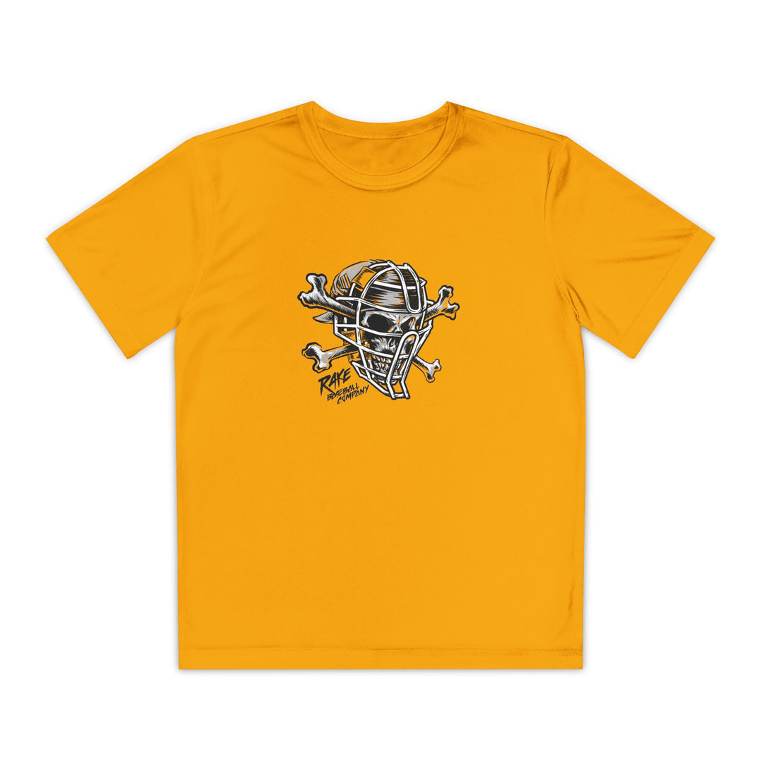 Kids Catcher's Skull Dry Fit Tee - Rake Baseball Company - RAKE BASEBALL | BASEBALL T-SHIRT | BASEBALL CLOTHING | GOOD VIBES ONLY