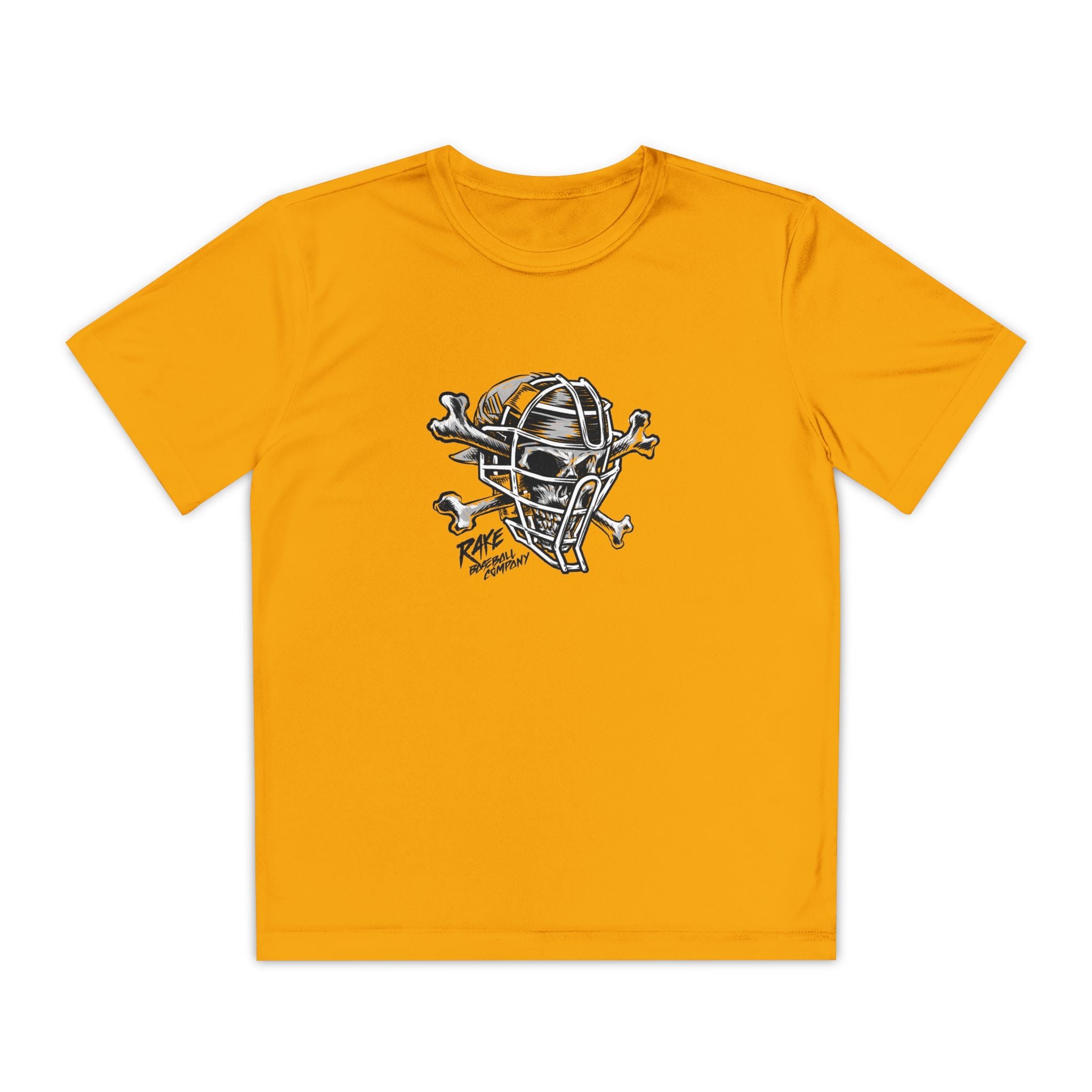 Kids Catcher's Skull Dry Fit Tee - Rake Baseball Company - RAKE BASEBALL | BASEBALL T-SHIRT | BASEBALL CLOTHING | GOOD VIBES ONLY