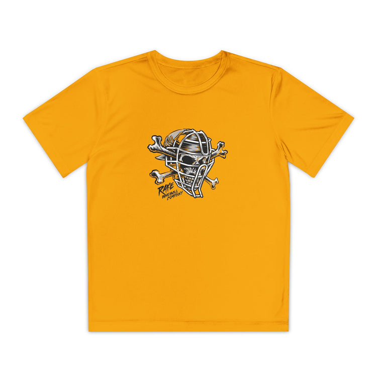 Kids Catcher's Skull Dry Fit Tee - Rake Baseball Company - RAKE BASEBALL | BASEBALL T-SHIRT | BASEBALL CLOTHING | GOOD VIBES ONLY