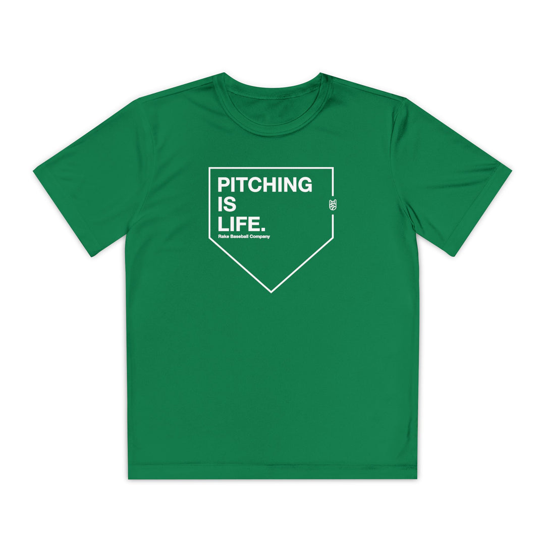 Kids Pitching Is Life Dry Fit Tee - Rake Baseball Company - RAKE BASEBALL | BASEBALL T-SHIRT | BASEBALL CLOTHING | GOOD VIBES ONLY