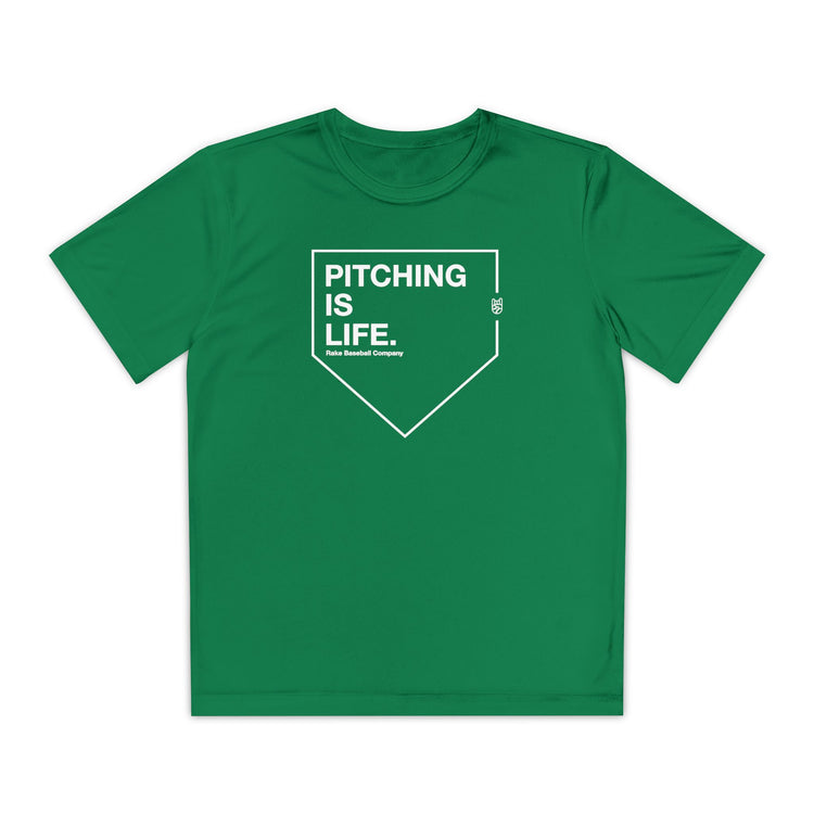 Kids Pitching Is Life Dry Fit Tee - Rake Baseball Company - RAKE BASEBALL | BASEBALL T-SHIRT | BASEBALL CLOTHING | GOOD VIBES ONLY