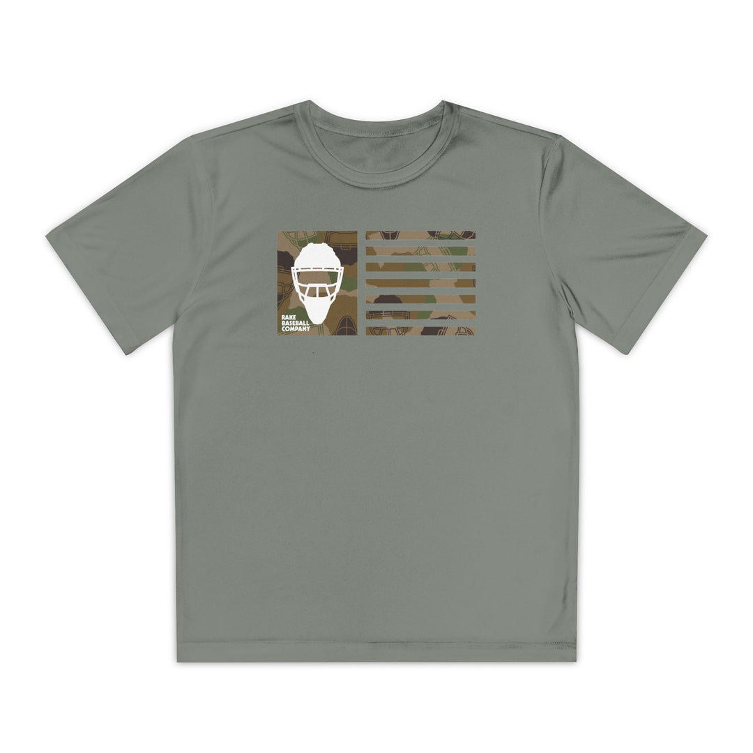 Kids Camo Hockey Mask Flag Dry Fit Tee - Rake Baseball Company - RAKE BASEBALL | BASEBALL T-SHIRT | BASEBALL CLOTHING | GOOD VIBES ONLY