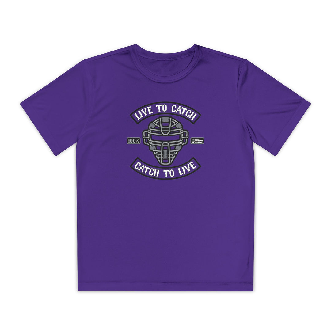 Kids Live To Catch Dry Fit Tee - Rake Baseball Company - RAKE BASEBALL | BASEBALL T-SHIRT | BASEBALL CLOTHING | GOOD VIBES ONLY
