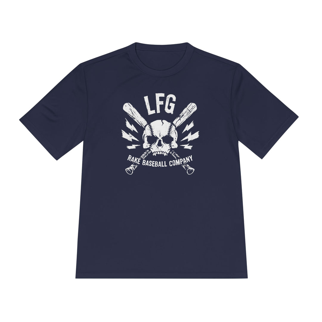 LFG Baseball Skull Dry Fit Tee - Rake Baseball Company - RAKE BASEBALL | BASEBALL T-SHIRT | BASEBALL CLOTHING | GOOD VIBES ONLY