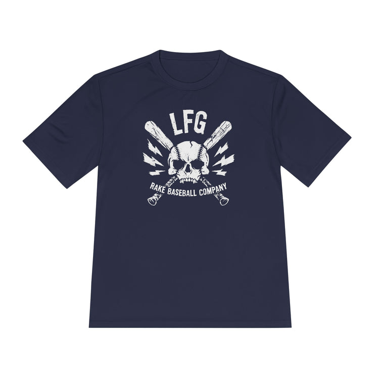 LFG Baseball Skull Dry Fit Tee - Rake Baseball Company - RAKE BASEBALL | BASEBALL T-SHIRT | BASEBALL CLOTHING | GOOD VIBES ONLY