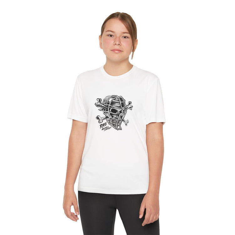 Kids Catcher's Skull Dry Fit Tee - Rake Baseball Company - RAKE BASEBALL | BASEBALL T-SHIRT | BASEBALL CLOTHING | GOOD VIBES ONLY