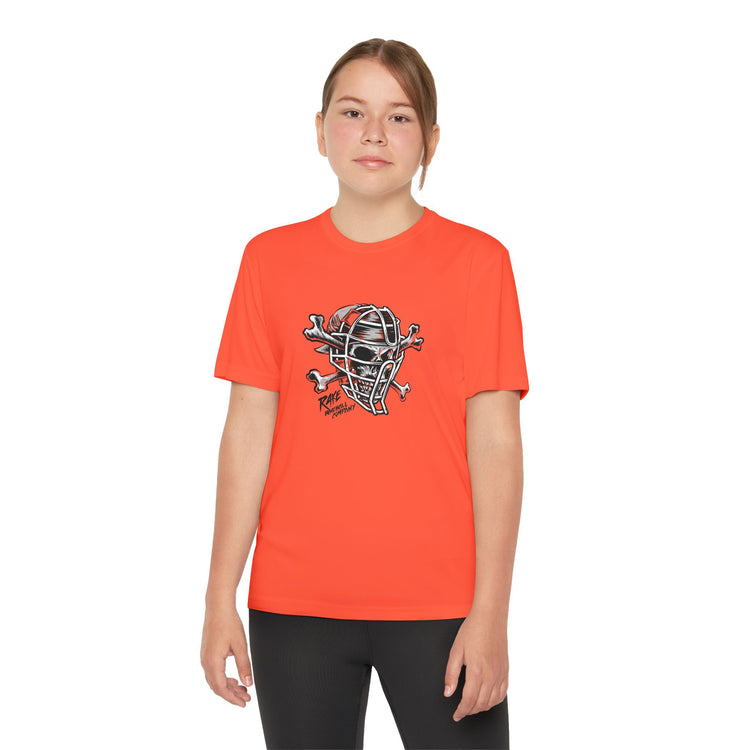 Kids Catcher's Skull Dry Fit Tee - Rake Baseball Company - RAKE BASEBALL | BASEBALL T-SHIRT | BASEBALL CLOTHING | GOOD VIBES ONLY