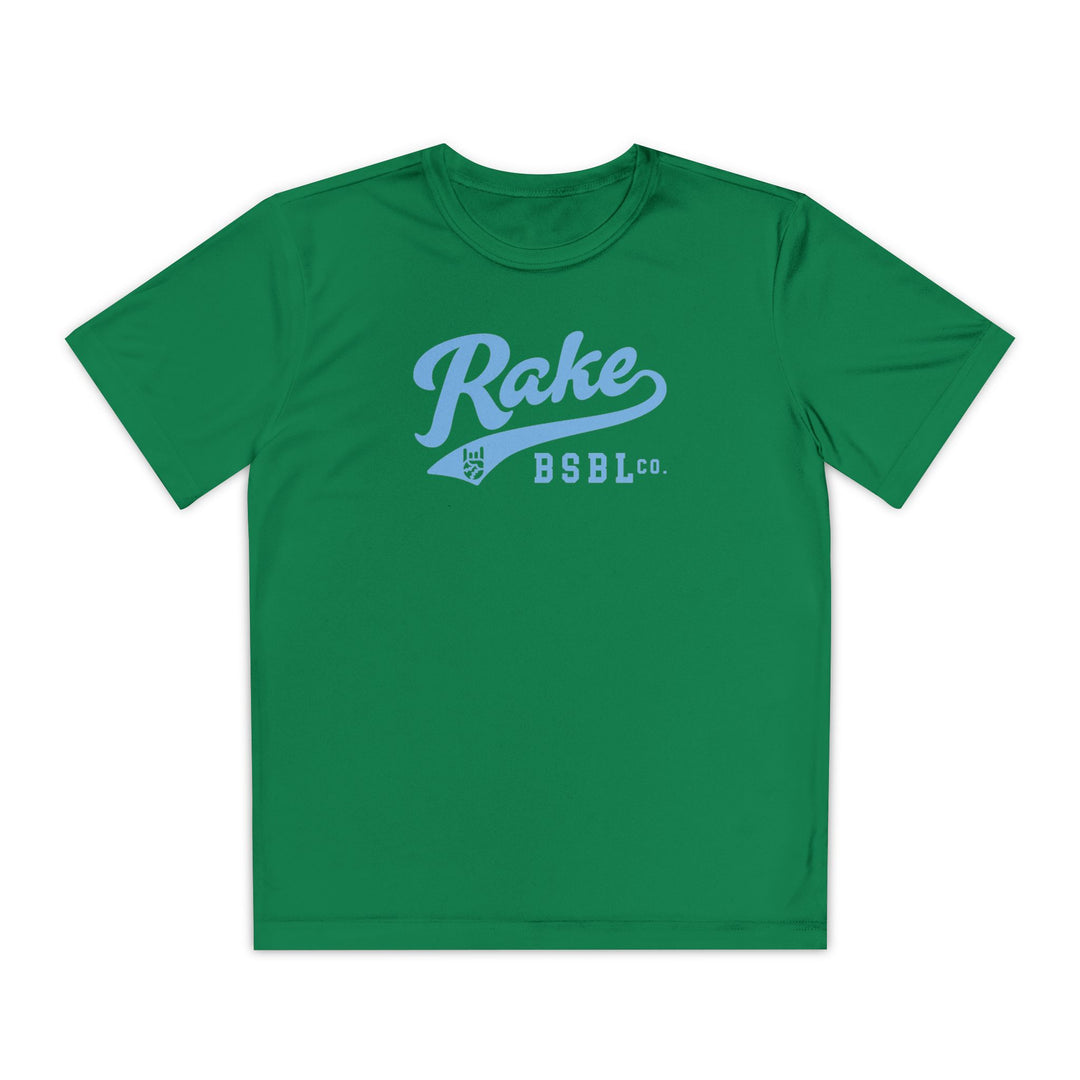 Kids Rake Light Blue Script Dry Fit Tee