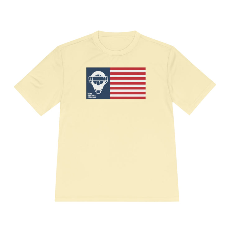 Catcher's Mask Flag Dry Fit Tee - Rake Baseball Company - RAKE BASEBALL | BASEBALL T-SHIRT | BASEBALL CLOTHING | GOOD VIBES ONLY