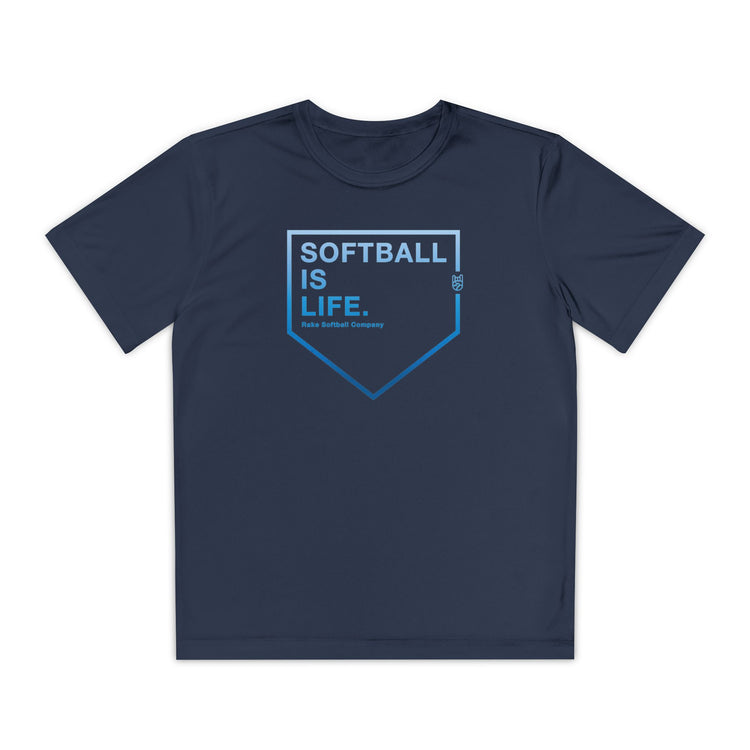 Kids Softball Is Life Dry Fit Tee - Rake Baseball Company - RAKE BASEBALL | BASEBALL T-SHIRT | BASEBALL CLOTHING | GOOD VIBES ONLY