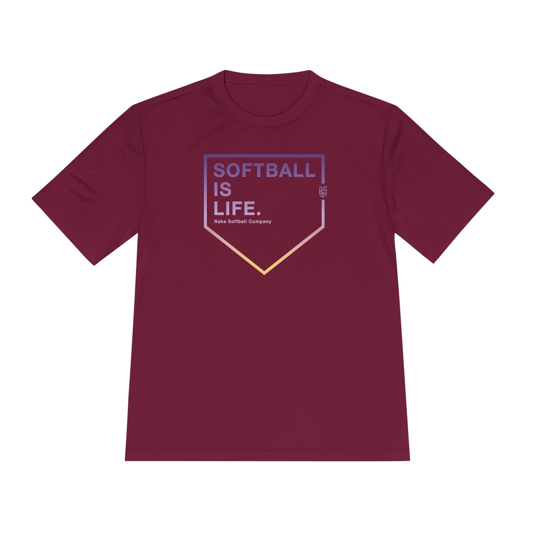 Softball Is Life Dry Fit Tee - Rake Baseball Company - RAKE BASEBALL | BASEBALL T-SHIRT | BASEBALL CLOTHING | GOOD VIBES ONLY