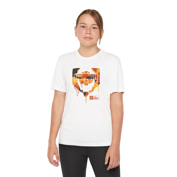 Kids Catcher's Drip Orange Camo Dry Fit Tee - Rake Baseball Company - RAKE BASEBALL | BASEBALL T-SHIRT | BASEBALL CLOTHING | GOOD VIBES ONLY