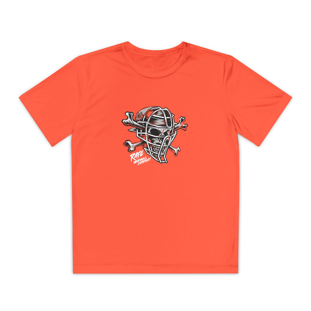 Kids Catcher's Skull Dry Fit Tee - Rake Baseball Company - RAKE BASEBALL | BASEBALL T-SHIRT | BASEBALL CLOTHING | GOOD VIBES ONLY