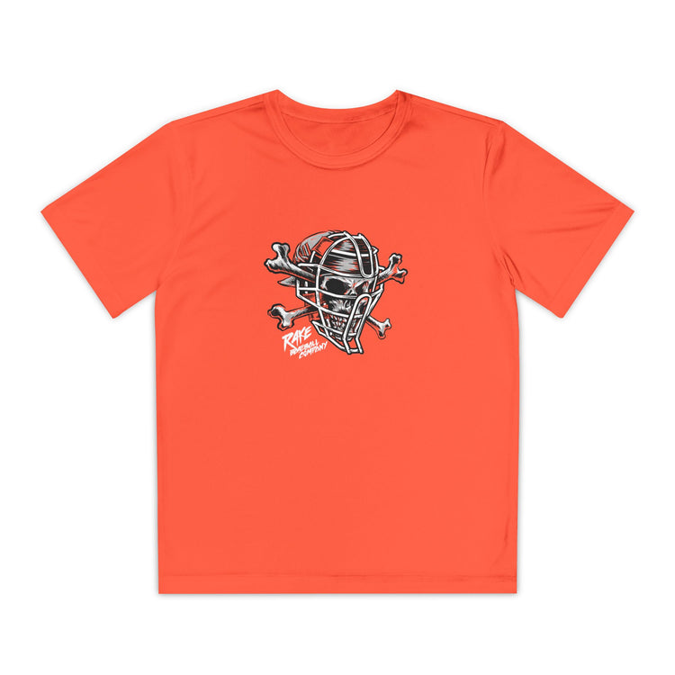 Kids Catcher's Skull Dry Fit Tee - Rake Baseball Company - RAKE BASEBALL | BASEBALL T-SHIRT | BASEBALL CLOTHING | GOOD VIBES ONLY