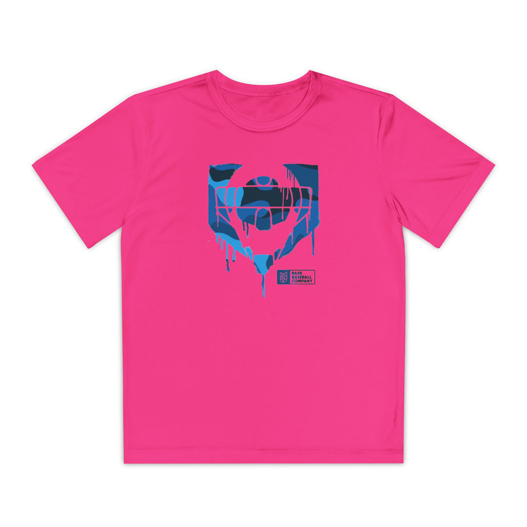 Kids Catcher's Drip Blue Camo Dry Fit Tee - Rake Baseball Company - RAKE BASEBALL | BASEBALL T-SHIRT | BASEBALL CLOTHING | GOOD VIBES ONLY