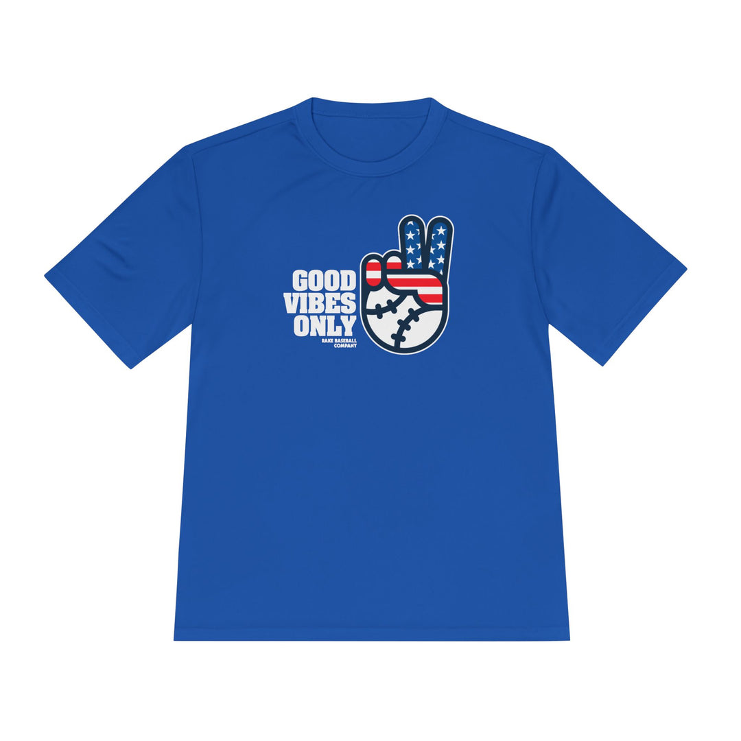 Good Vibes Only Stars and Stripes Dry Fit Tee - Rake Baseball Company - RAKE BASEBALL | BASEBALL T-SHIRT | BASEBALL CLOTHING | GOOD VIBES ONLY