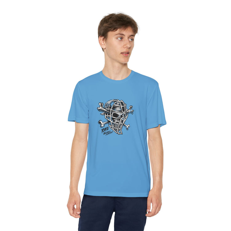 Kids Catcher's Skull Dry Fit Tee - Rake Baseball Company - RAKE BASEBALL | BASEBALL T-SHIRT | BASEBALL CLOTHING | GOOD VIBES ONLY