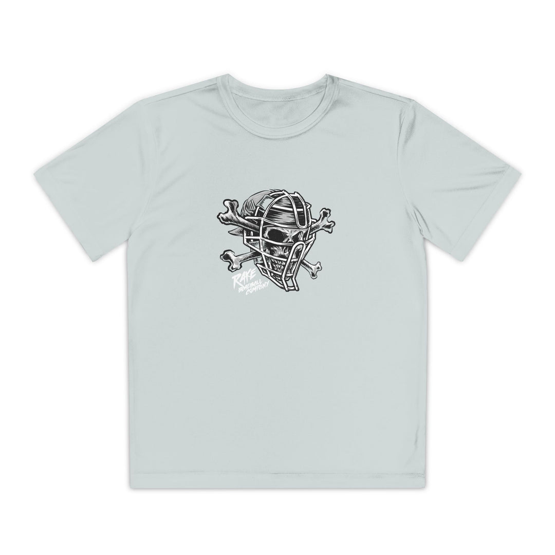 Kids Catcher's Skull Dry Fit Tee - Rake Baseball Company - RAKE BASEBALL | BASEBALL T-SHIRT | BASEBALL CLOTHING | GOOD VIBES ONLY