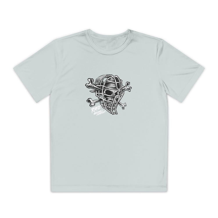 Kids Catcher's Skull Dry Fit Tee - Rake Baseball Company - RAKE BASEBALL | BASEBALL T-SHIRT | BASEBALL CLOTHING | GOOD VIBES ONLY