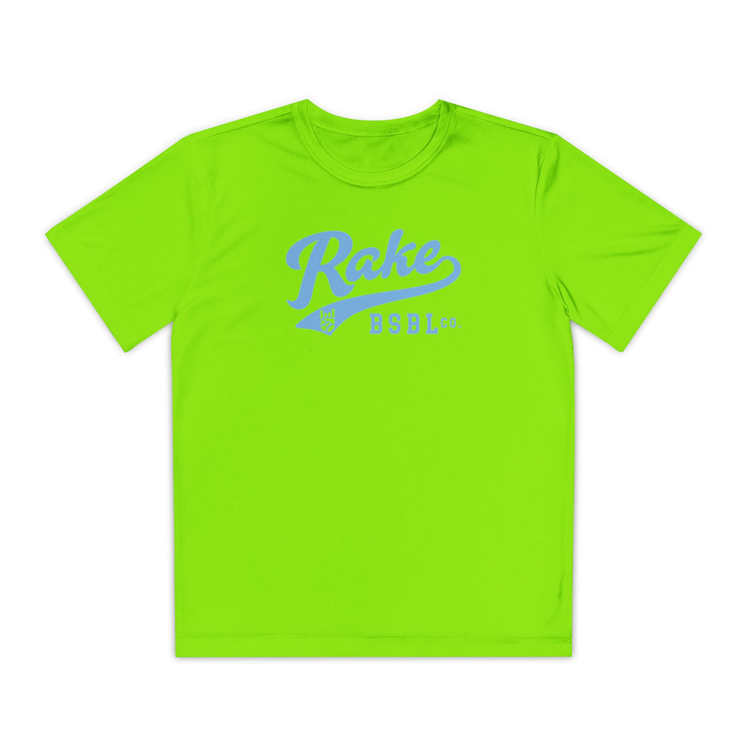 Kids Rake Light Blue Script Dry Fit Tee