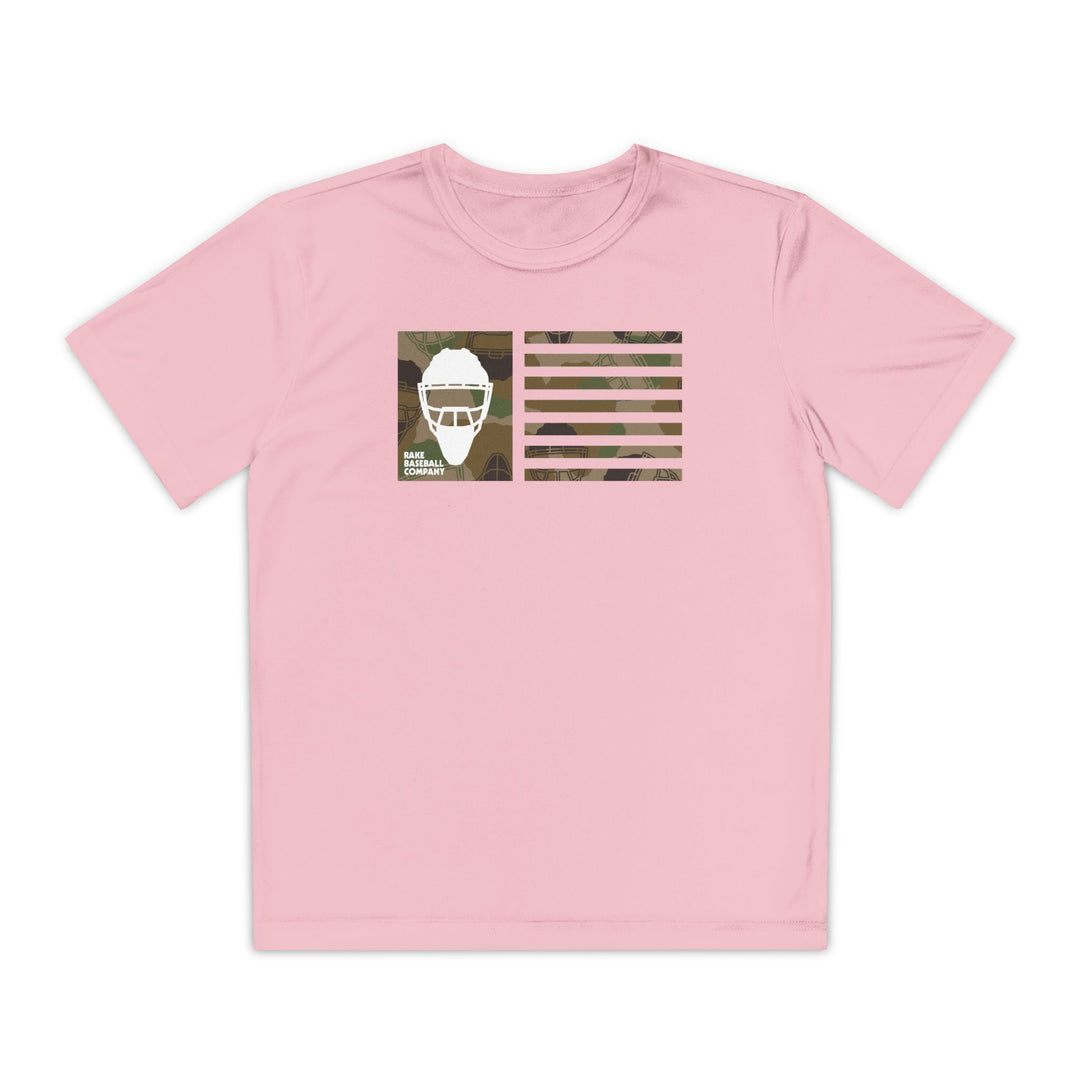 Kids Camo Hockey Mask Flag Dry Fit Tee - Rake Baseball Company - RAKE BASEBALL | BASEBALL T-SHIRT | BASEBALL CLOTHING | GOOD VIBES ONLY