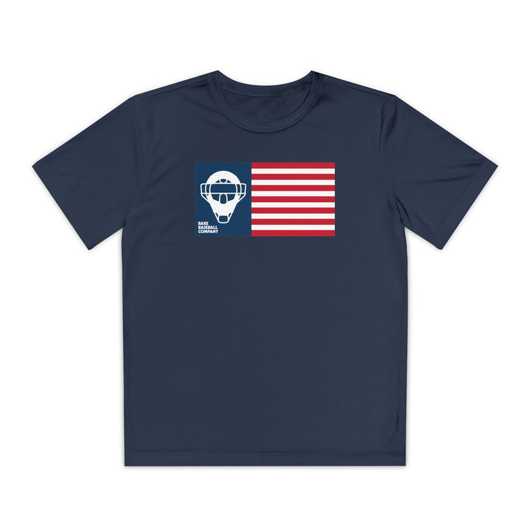 Kids Catcher's Mask Flag Dry Fit Tee - Rake Baseball Company - RAKE BASEBALL | BASEBALL T-SHIRT | BASEBALL CLOTHING | GOOD VIBES ONLY