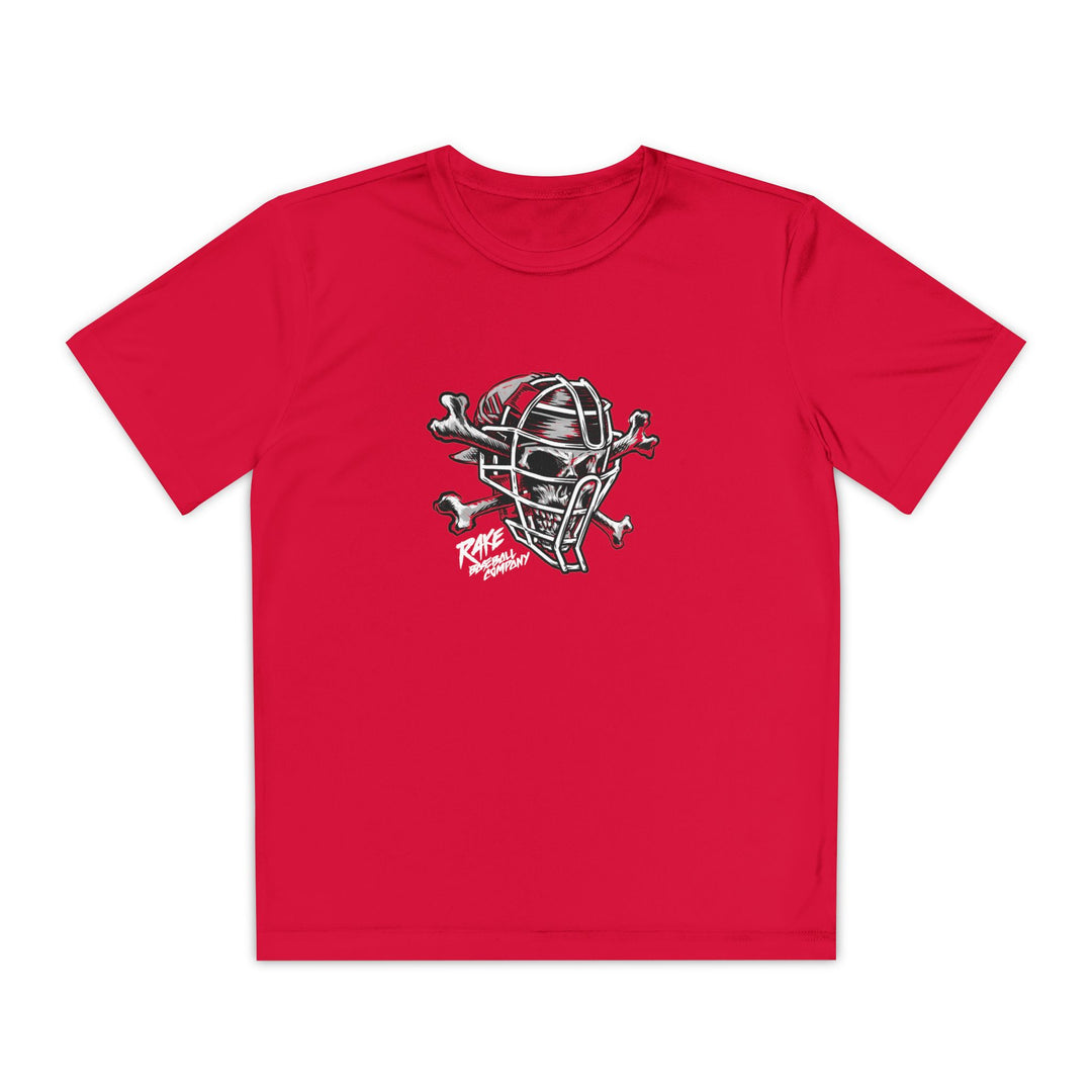 Kids Catcher's Skull Dry Fit Tee - Rake Baseball Company - RAKE BASEBALL | BASEBALL T-SHIRT | BASEBALL CLOTHING | GOOD VIBES ONLY