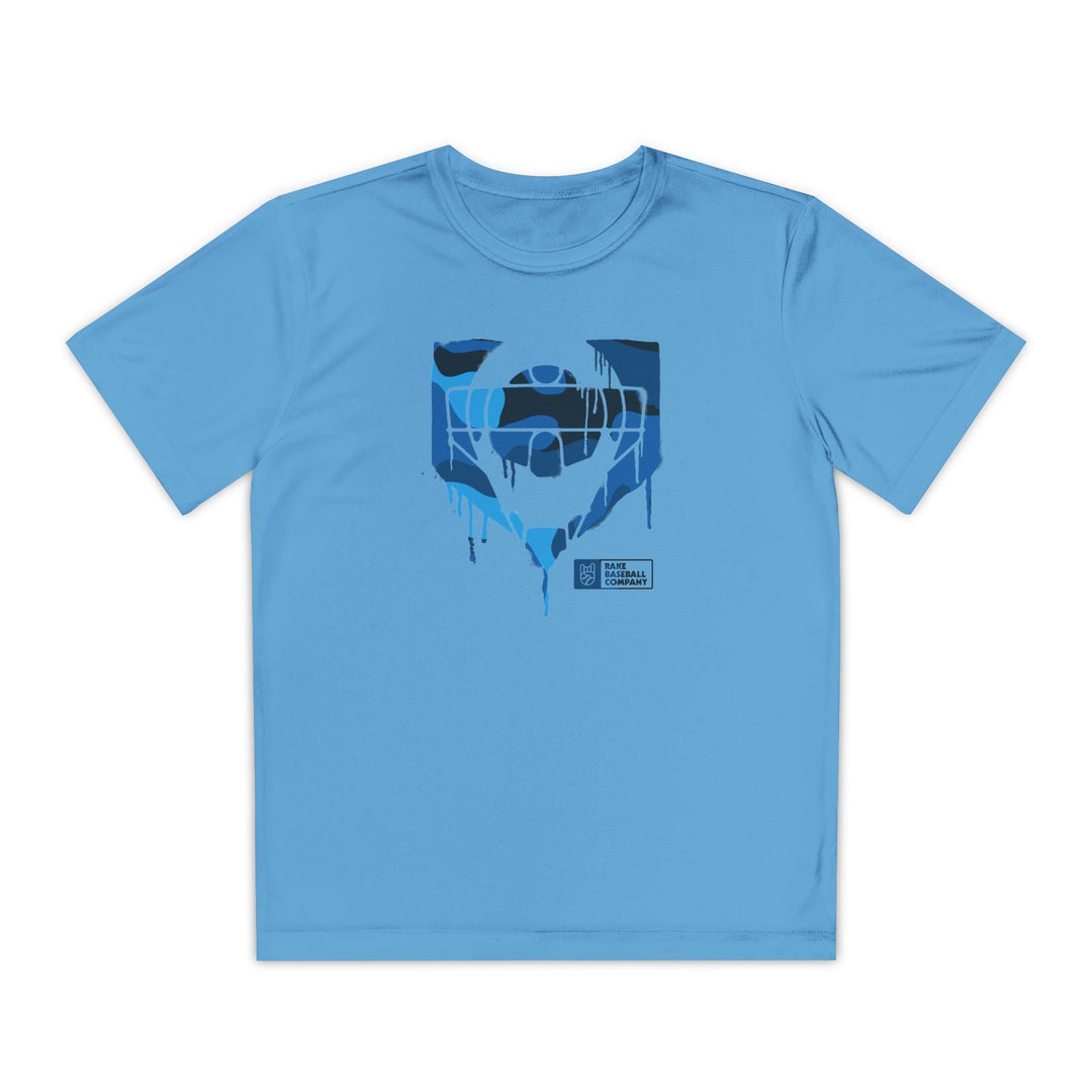 Kids Catcher's Drip Blue Camo Dry Fit Tee - Rake Baseball Company - RAKE BASEBALL | BASEBALL T-SHIRT | BASEBALL CLOTHING | GOOD VIBES ONLY
