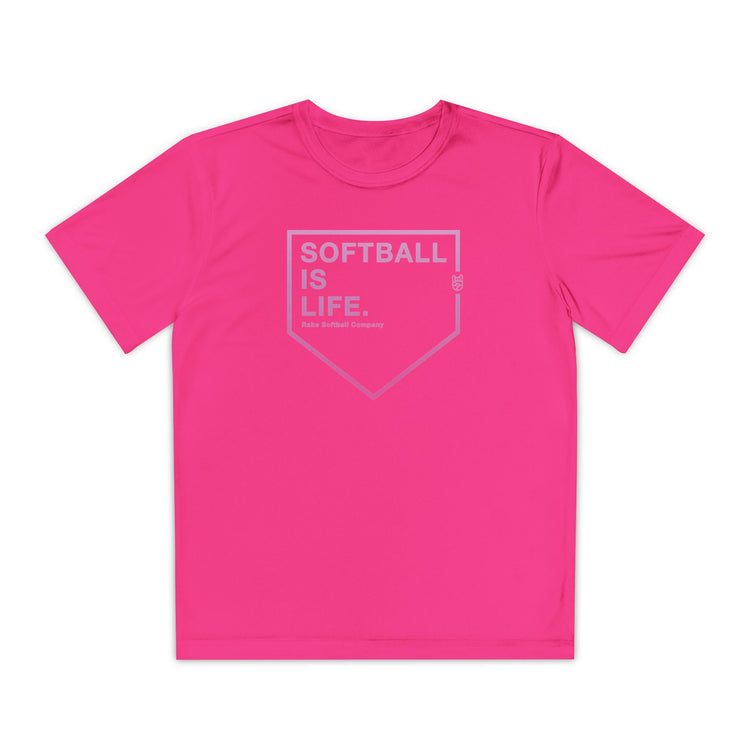 Kids Softball Is Life Dry Fit Tee - Rake Baseball Company - RAKE BASEBALL | BASEBALL T-SHIRT | BASEBALL CLOTHING | GOOD VIBES ONLY