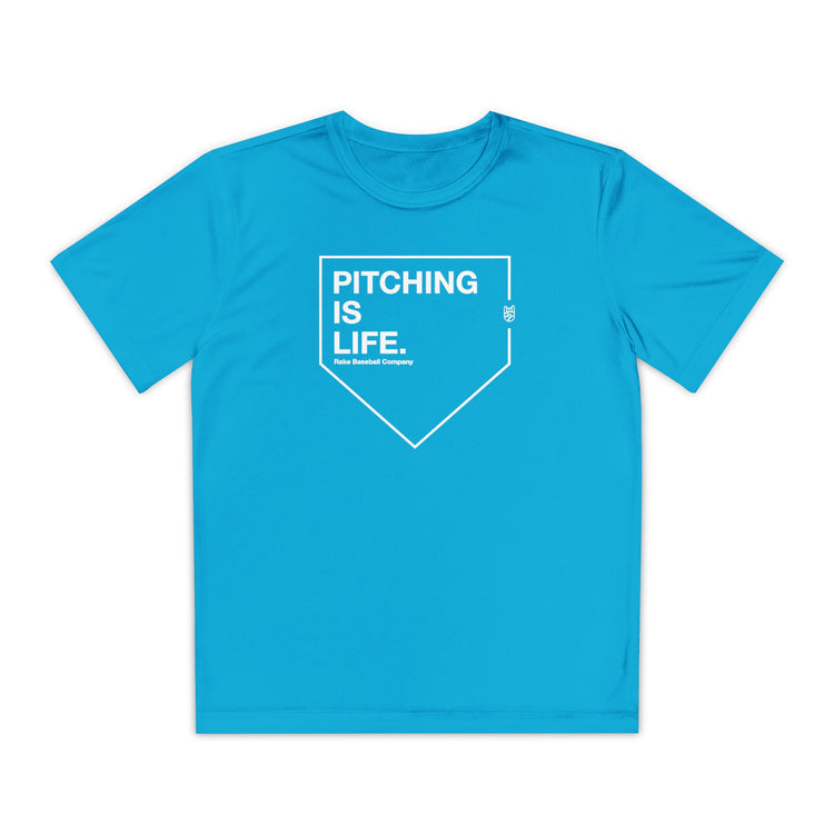 Kids Pitching Is Life Dry Fit Tee - Rake Baseball Company - RAKE BASEBALL | BASEBALL T-SHIRT | BASEBALL CLOTHING | GOOD VIBES ONLY